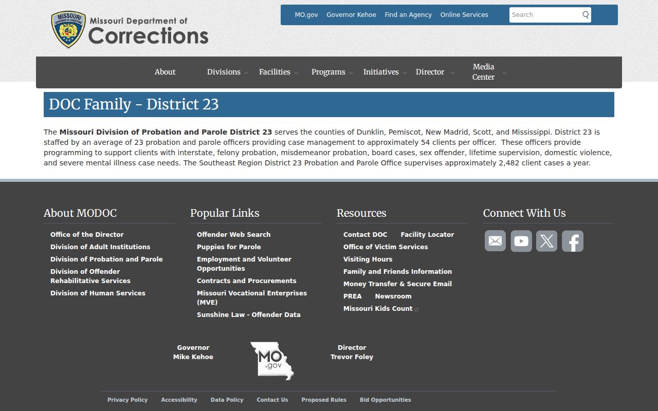 New Madrid County criminal history probation and parole District 23