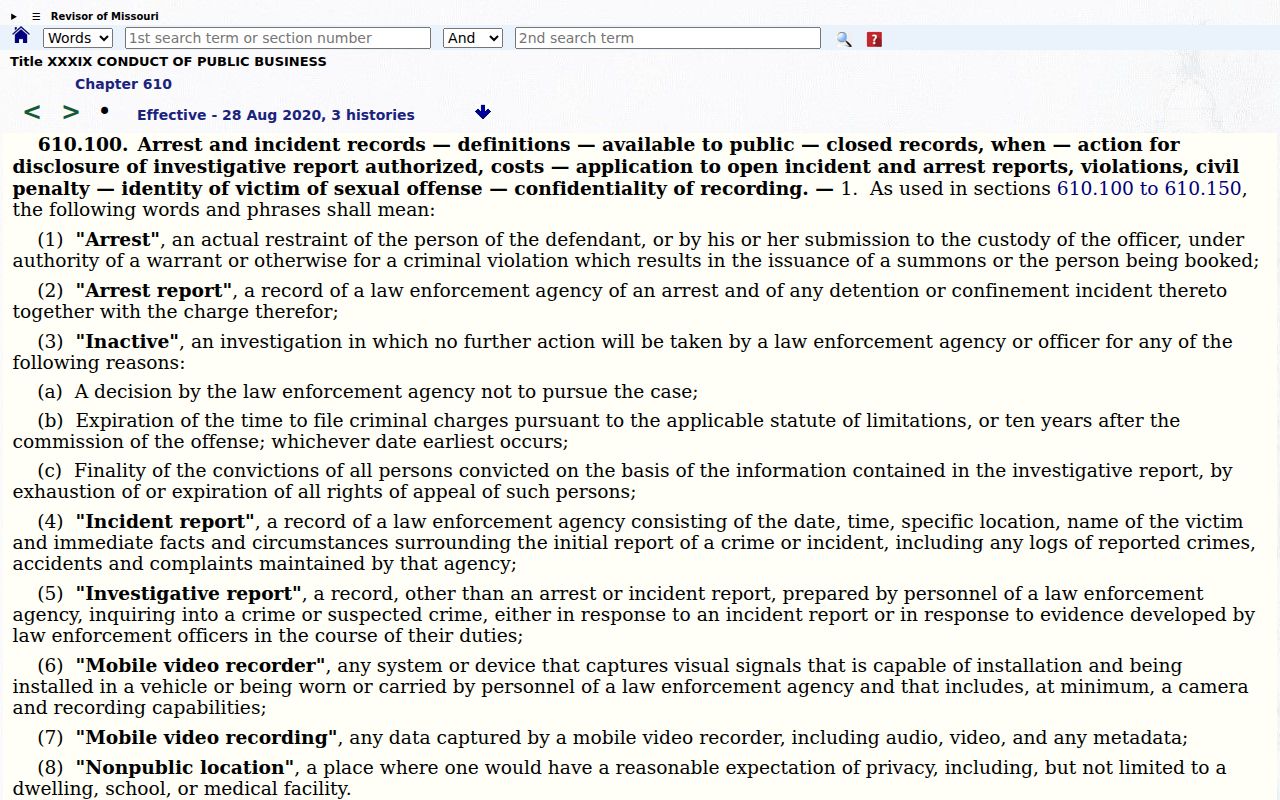 New Madrid County arrest record Missouri public access law